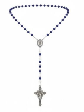 Cobalt Blue Glass Saint Michael Devotional Rosary Necklace